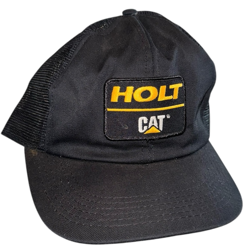 Vintage 90s Holt CAT Patch Black Caterpillar Snapback Trucker Cap Hat Tonkin OS